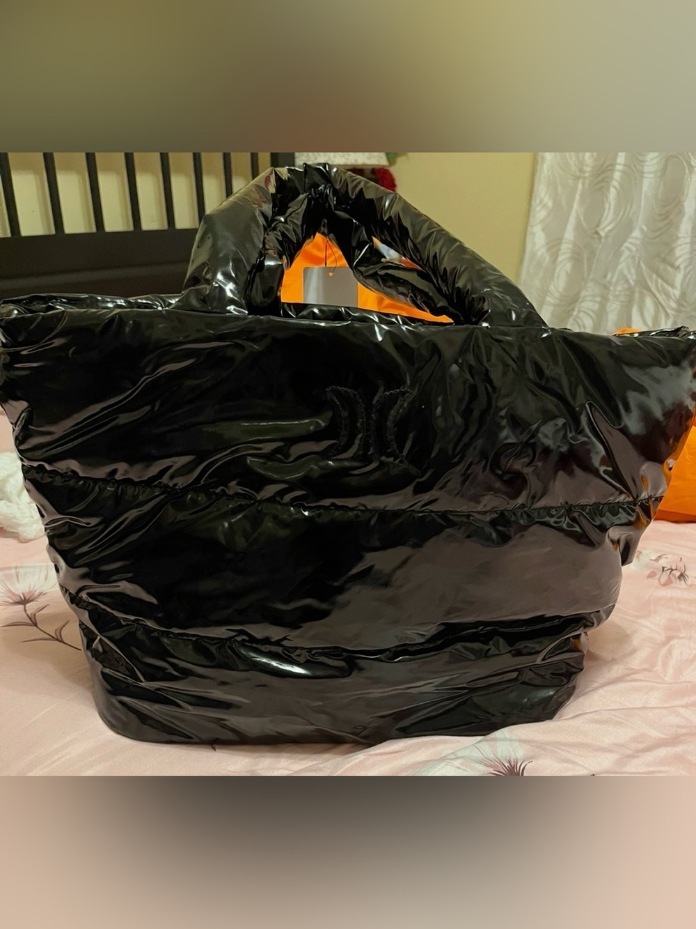 Hurley Black Puffer Tote with Orange Interior